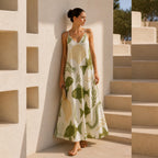 Coastal Fish Print Maxi Dress | Elegant Mediterranean Resort Dress