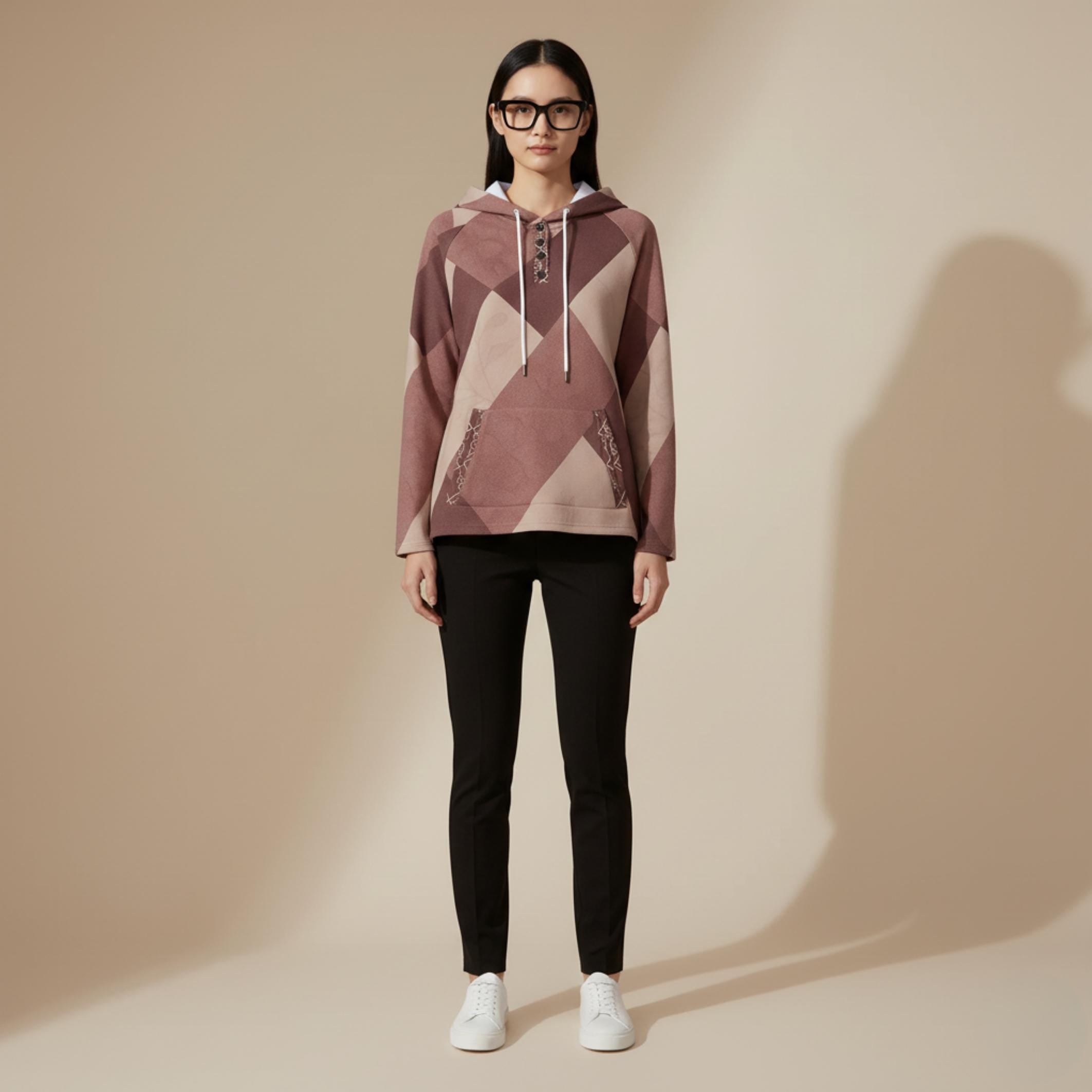 Burgundy Geometric Hoodie | Quiet Luxury Artwear Pullover