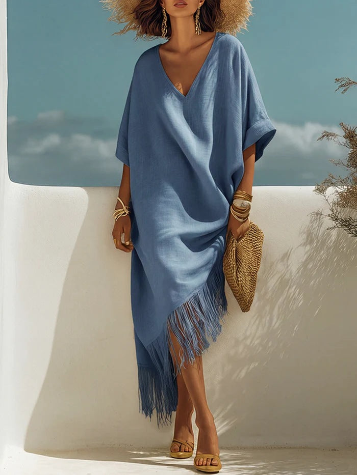 V-Neck Long A-Line Resort Dress