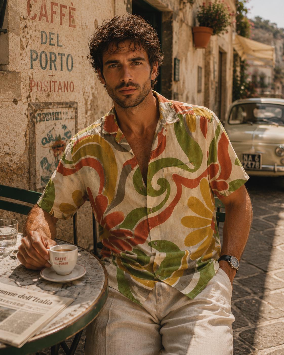 Men’s Cotton Resort Shirt | Retro Floral Mediterranean Button-Up