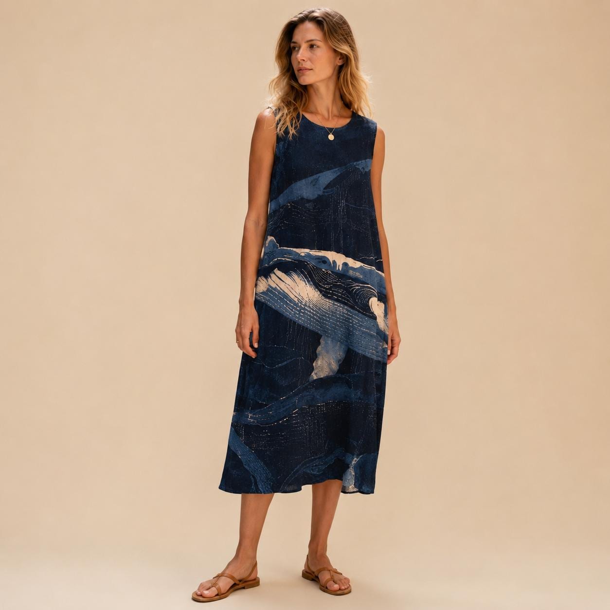 Artistic Whale Cotton Midi Dress | Coastal Ocean Resortwear