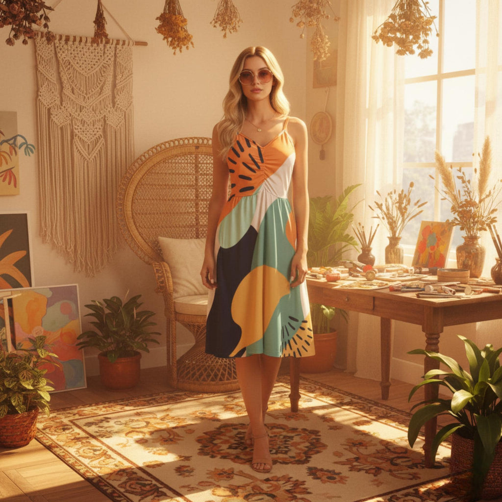 Pop Art Midi Dress | Colorful Resort Vacation Dress