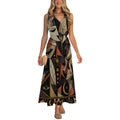 Gothic Halloween Maxi Dress with Pockets | Black Cat Pumpkin