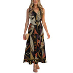 Gothic Halloween Maxi Dress with Pockets | Black Cat Pumpkin