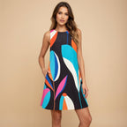 Retro Mod A-Line Mini Dress | Abstract Botanical Pocket Dress