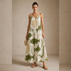 Coastal Fish Print Maxi Dress | Elegant Mediterranean Resort Dress