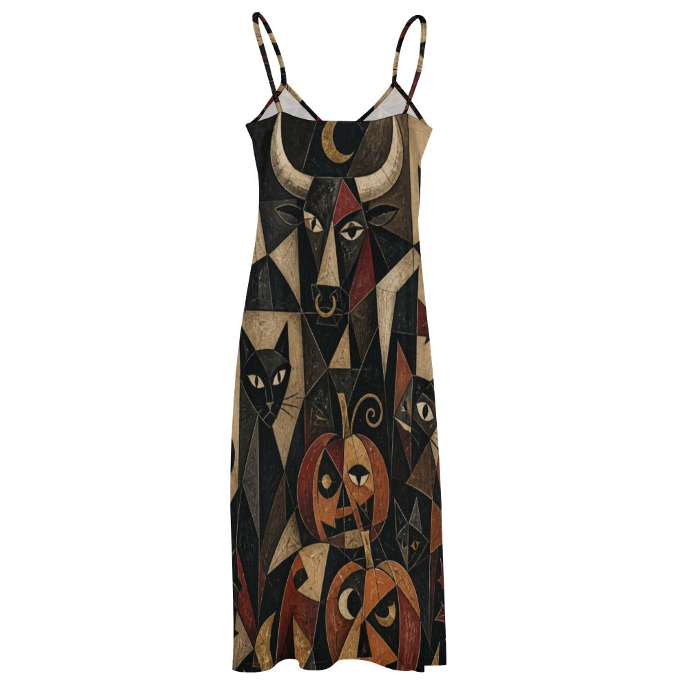 Dark Celestial Art Slip Maxi Dress | Spaghetti Strap Long Dress
