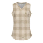 Neutral Gingham V-Neck Top | Minimalist Coastal Tank Blouse