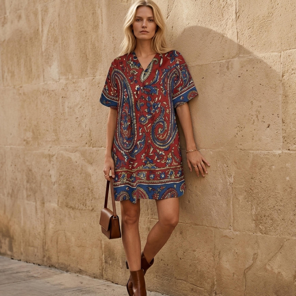 Paisley Boho Tunic Dress | Festival Vacation Shift Dress