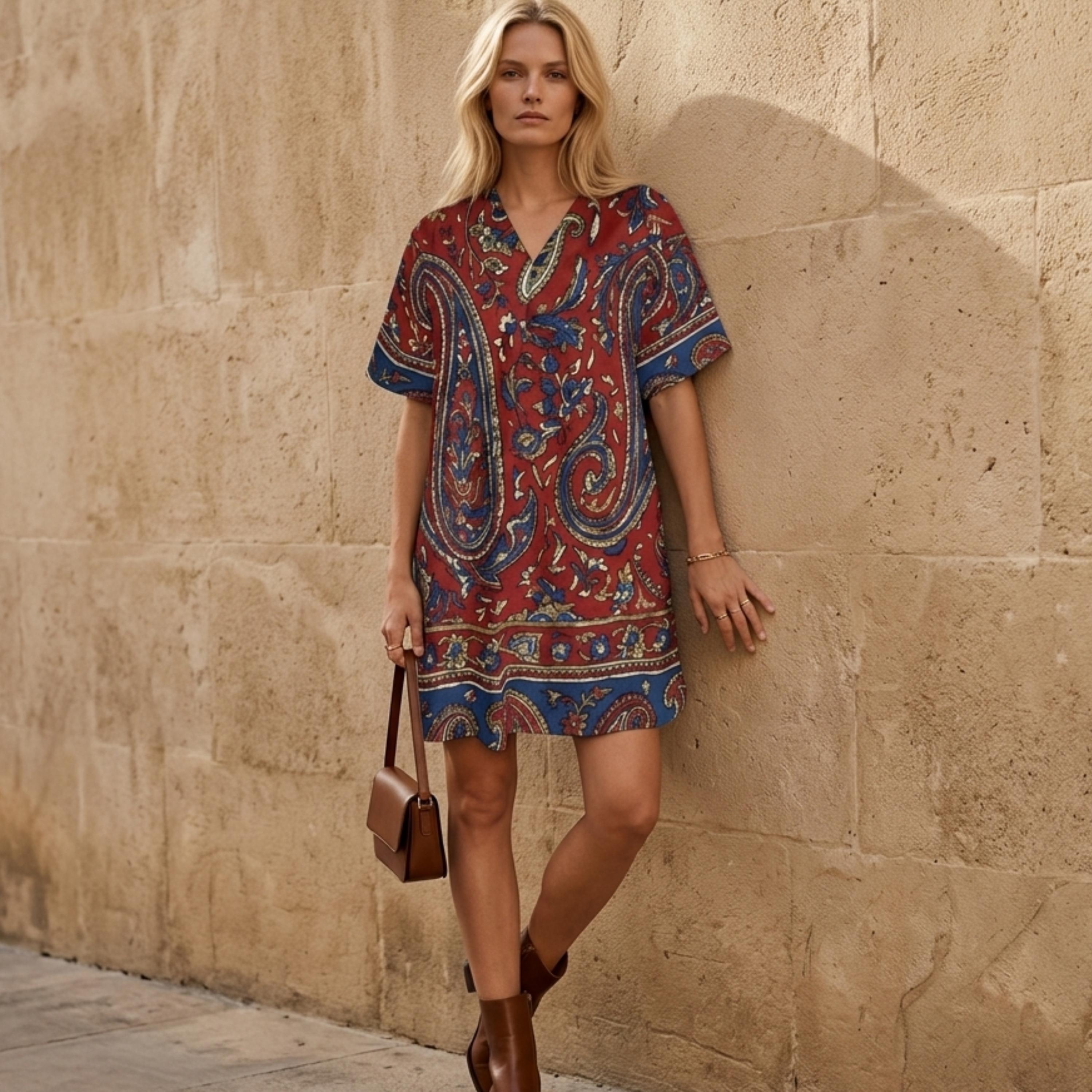 Paisley Boho Tunic Dress | Festival Vacation Shift Dress