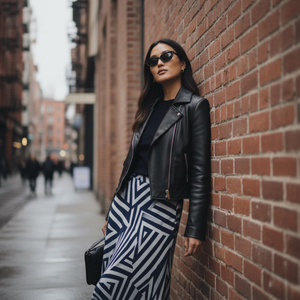 Navy Geometric Maxi Skirt | Architectural Wearable Art Skirt