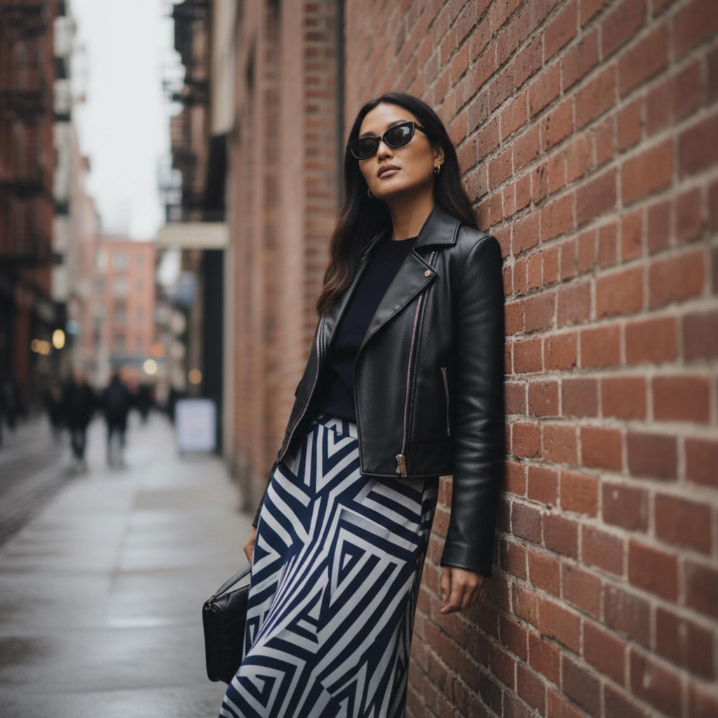 Navy Geometric Maxi Skirt | Architectural Wearable Art Skirt
