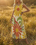 Retro Floral Maxi Dress | Boho Sleeveless Summer Dress