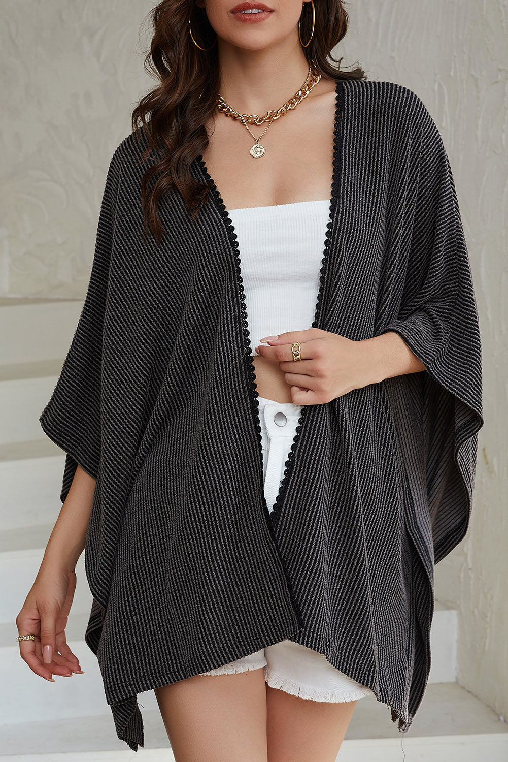 Women's ribbed stretch-blend kimono cardigan
