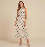 Polka Dot Halter Maxi Dress | Elegant Vacation Wedding Guest Dress