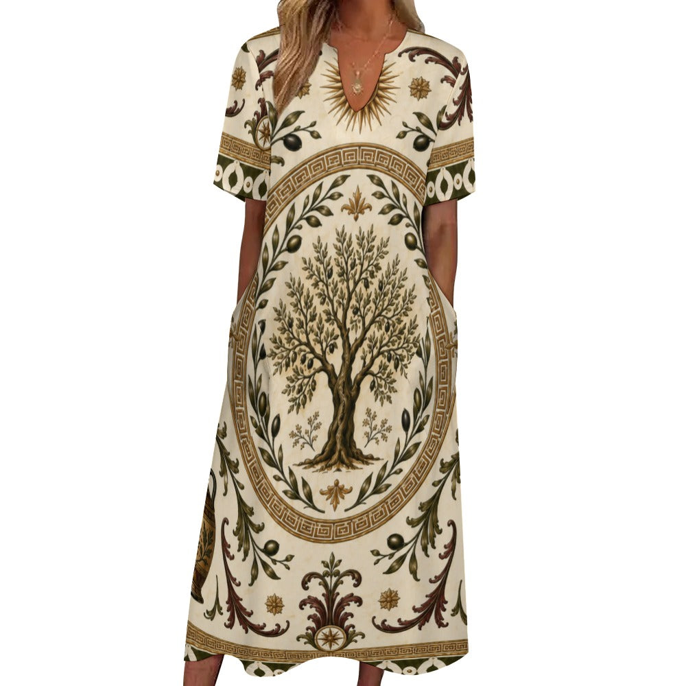 Ornate Arch 3/4 Sleeve Midi Dress | Neutral Heritage Print