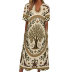 Ornate Arch 3/4 Sleeve Midi Dress | Neutral Heritage Print