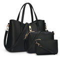 Women's three-piece PU handbag set with top-handle bag, crossbody and pouch