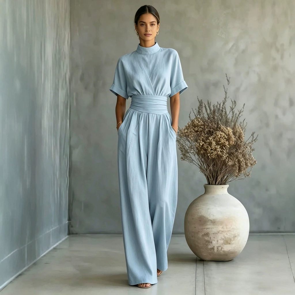 Sorrento High-Neck Wide-Leg Jumpsuit – Short-Sleeve One-Piece