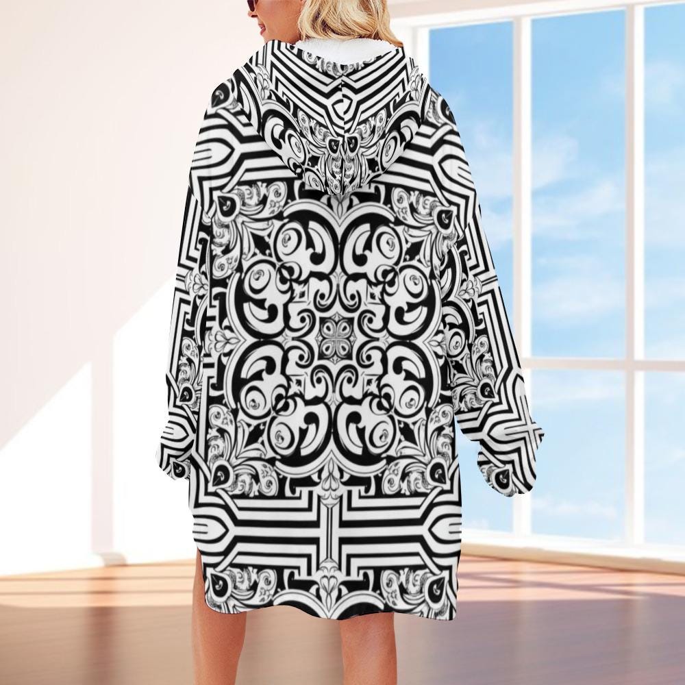 Baroque Hoodie Blanket | Black White Geometric Loungewear