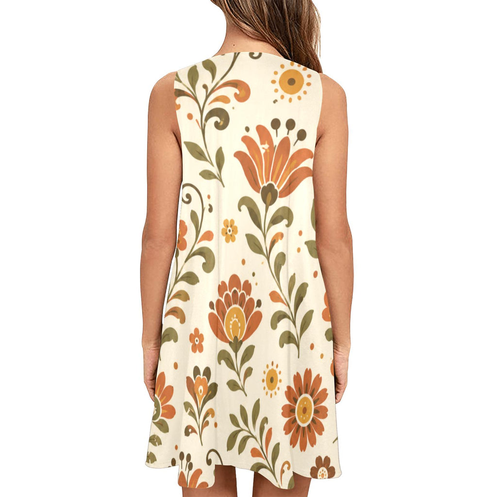 Retro Floral A-Line Mini Dress | Sleeveless Resort Dress