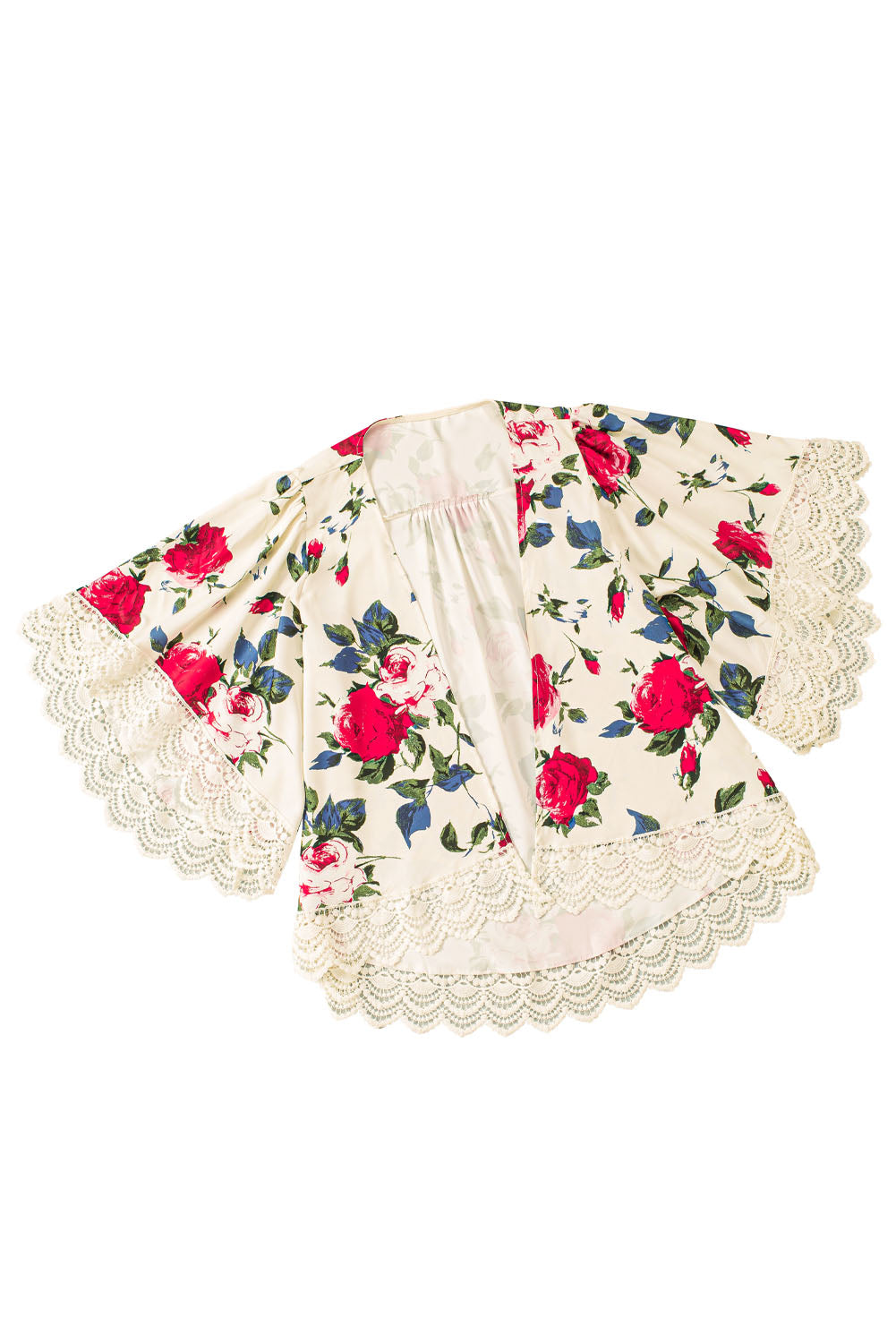 Beige polyester floral kimono layering cardigan
