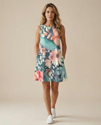 Botanical Floral A-Line Dress | Sleeveless Summer Dress with Pockets