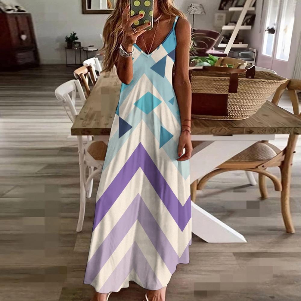 Modern Geometric Maxi Dress | Boho Abstract Summer Dress