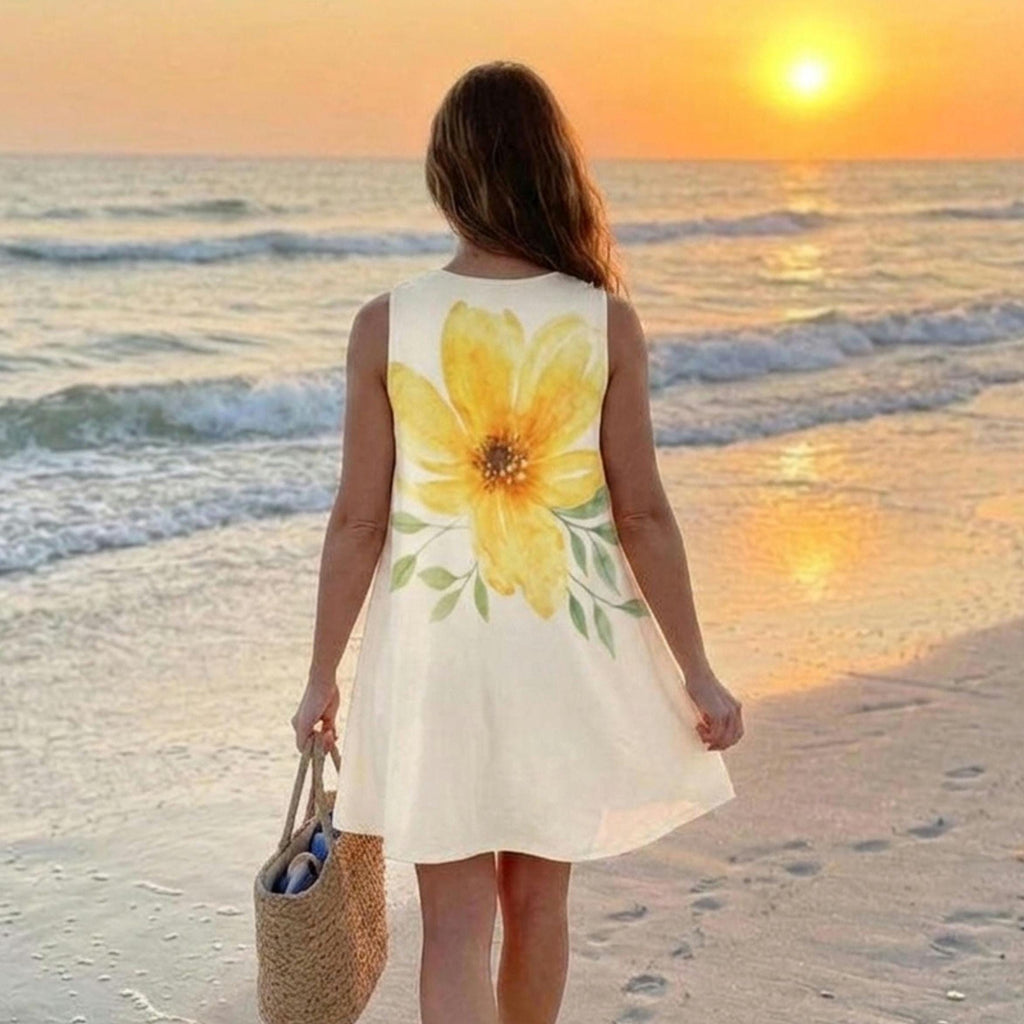 Yellow Floral A-Line Pocket Dress | Summer Vacation & Brunch Dress