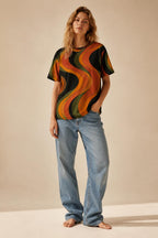 Retro Wave Oversized T-Shirt | 70s Abstract Cotton Tee