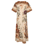 Vintage Medallion 3/4 Sleeve Midi Dress | Ornate Neutral Print