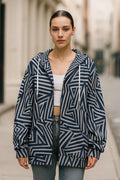 Navy Geometric Maze Zip Hoodie | Abstract Quiet Luxury Streetwear