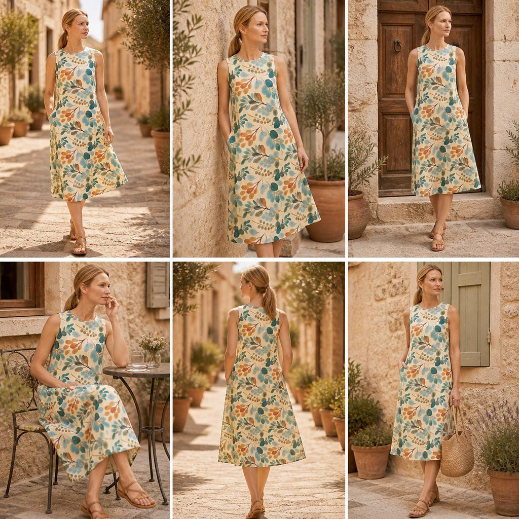 Floral Cotton Midi Dress | Sleeveless Wedding Guest & Garden Dress
