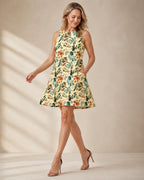 Boho Botanical A-Line Mini Dress | Sleeveless Summer Pocket Dress