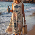 Coastal Fish Cotton Midi Dress | Sleeveless Resort Pocket Dress