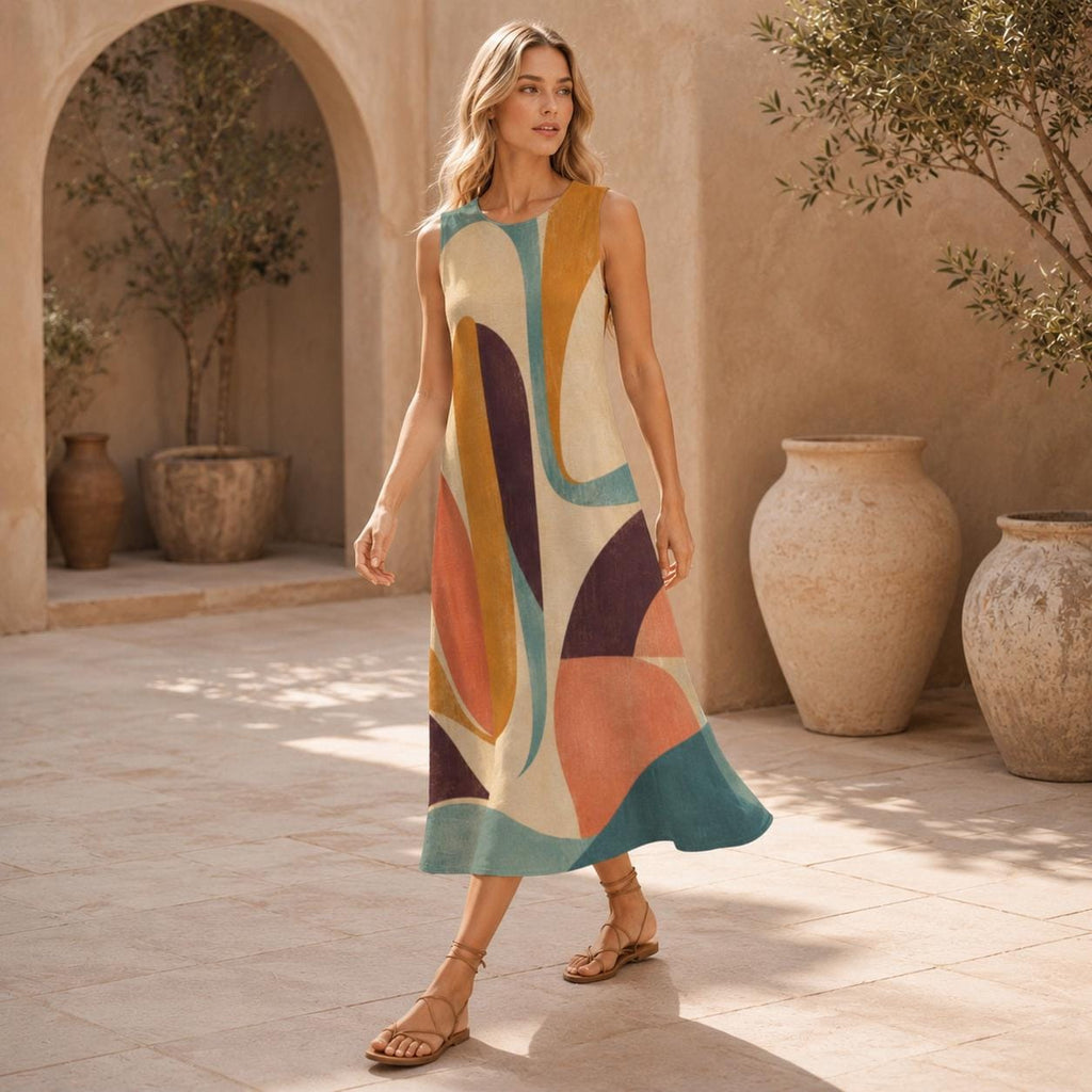 60s Color Block Cotton Midi Dress | Mod A-Line Pocket Dress