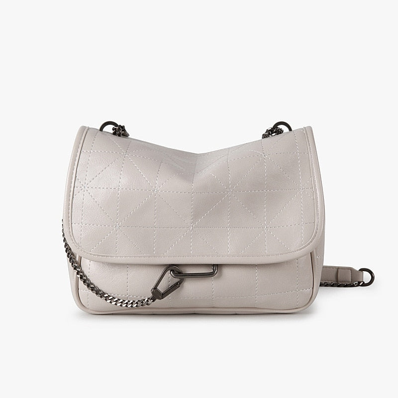 Women's soft flap chain shoulder bag in beige or black
