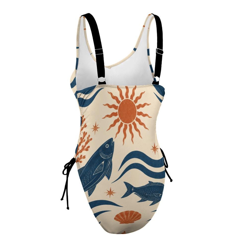 Nautical Fish One-Piece Swimsuit | Mediterranean Coastal Swimwear