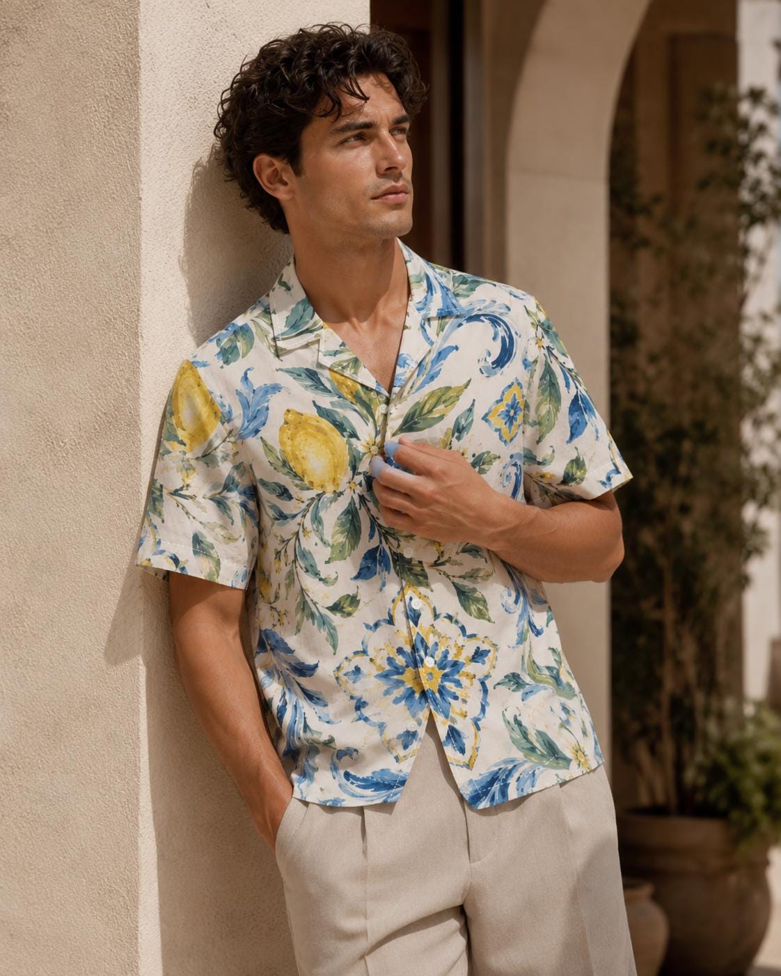 Men’s Lemon Cotton Poplin Shirt | Amalfi Resort Button-Up