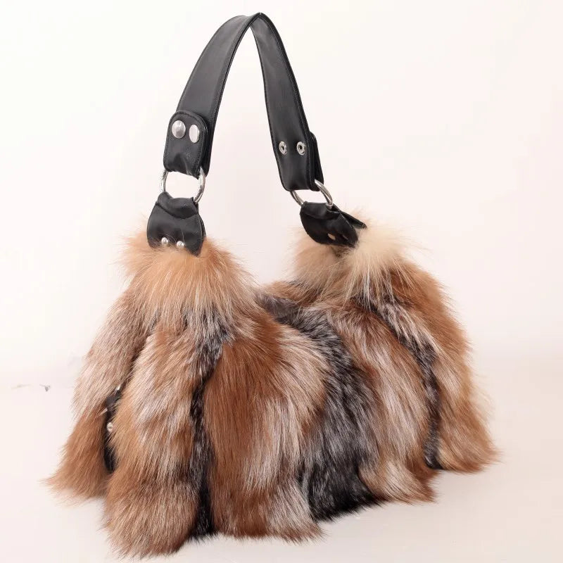Women's textured fur shoulder bag in multicolor, gray, rose or royal blue