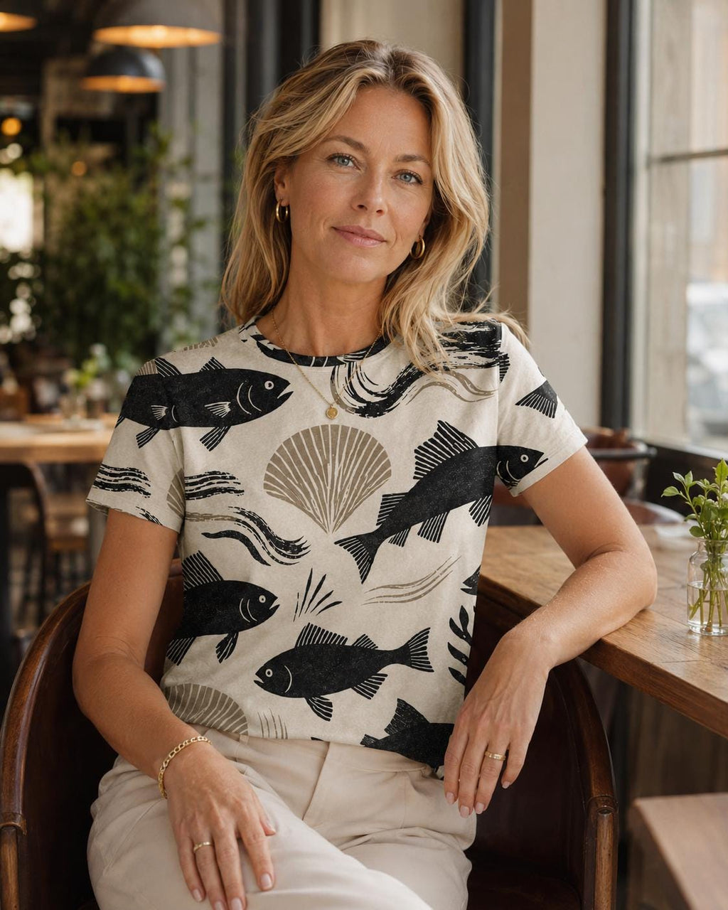 Coastal Fish Cotton T-Shirt | Mediterranean Seashell Graphic Tee