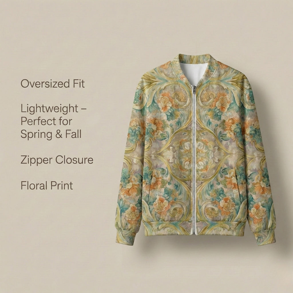 Floral Bomber Jacket | Boho Lightweight Spring Statement Jacket