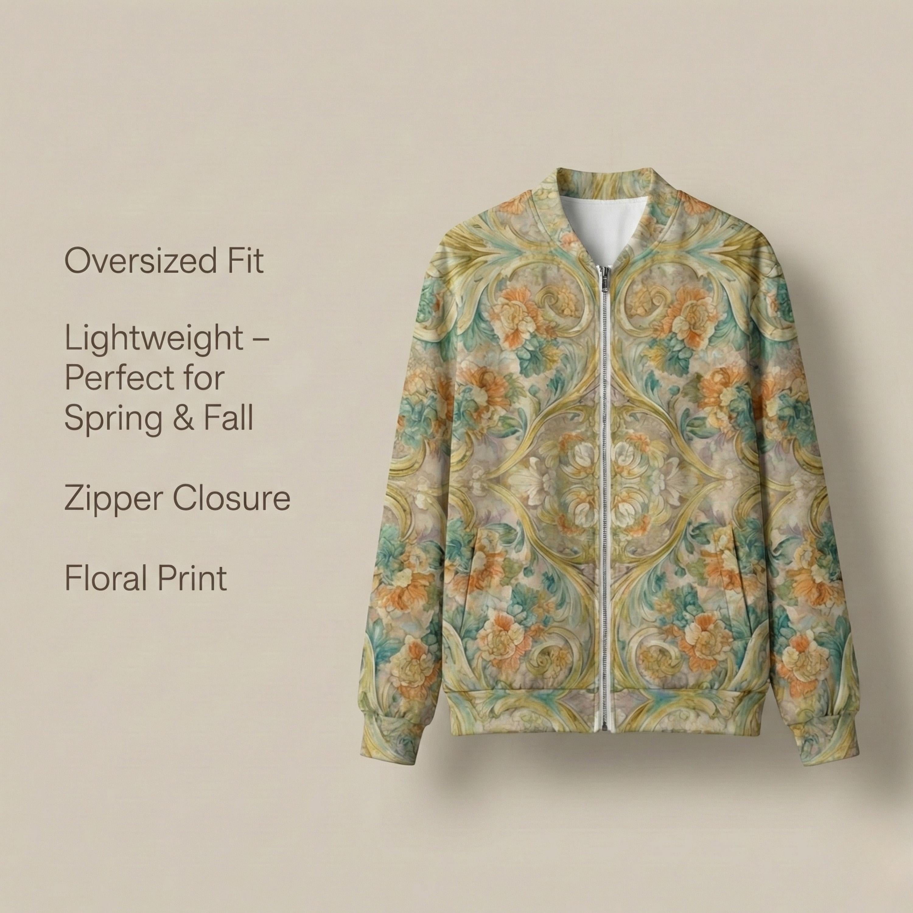Floral Bomber Jacket | Boho Lightweight Spring Statement Jacket