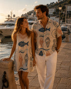 Fish Print A-Line Pocket Dress | Coastal Vacation Resort Dress