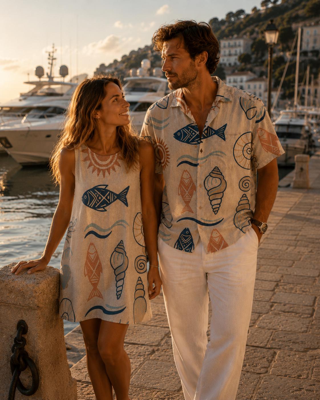 Fish Print A-Line Pocket Dress | Coastal Vacation Resort Dress