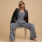 Navy Geometric Wide-Leg Jumpsuit | Modern Art Resort Outfit