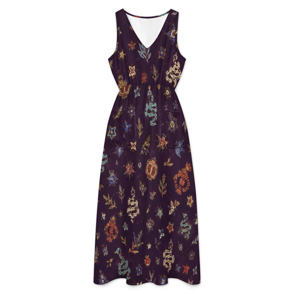 Midnight Floral Maxi Dress with Pockets | V-Neck Resort Dress