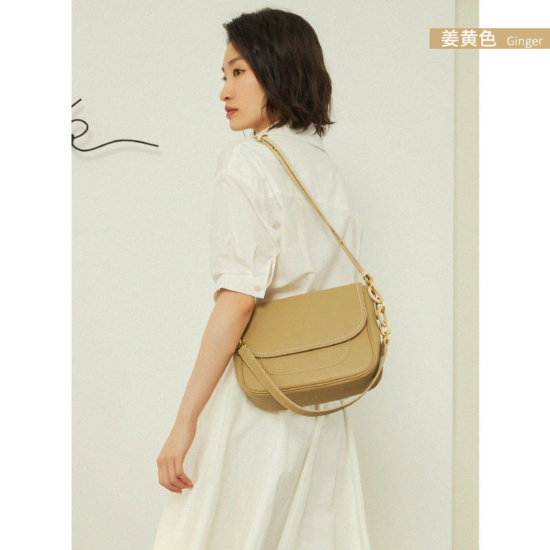 Women's cowhide leather saddle bag in blue, white or yellow