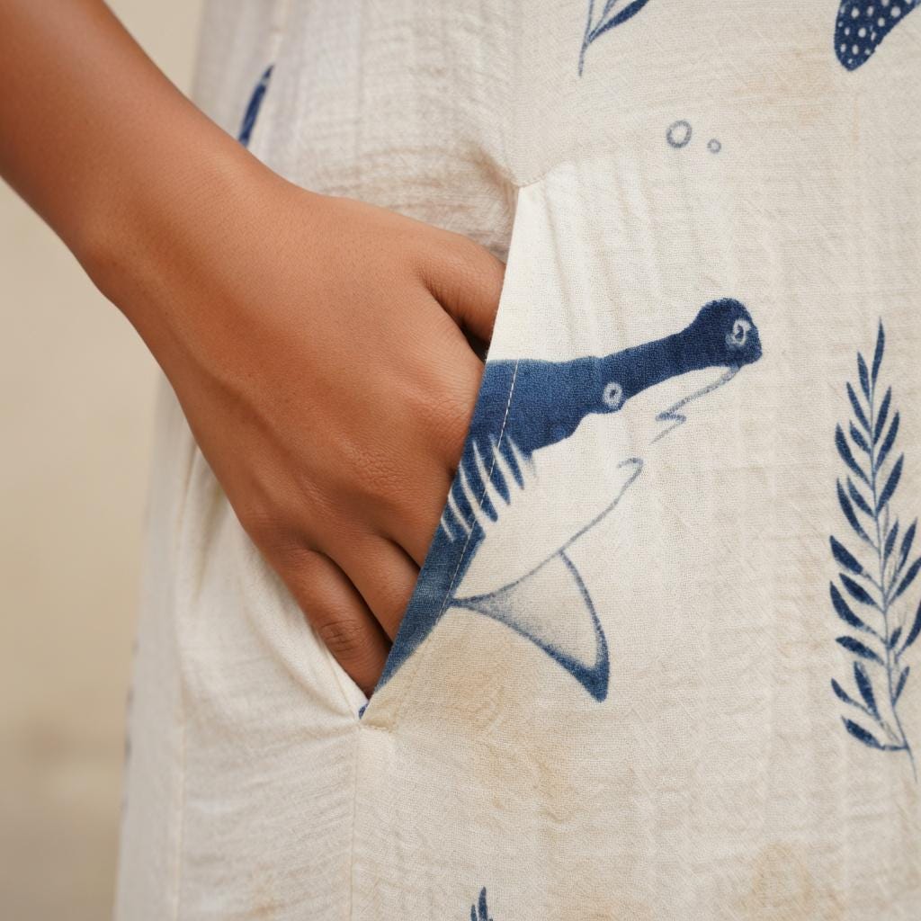 Whale Shark A-Line Dress | Coastal Cotton Pocket Resort Dress
