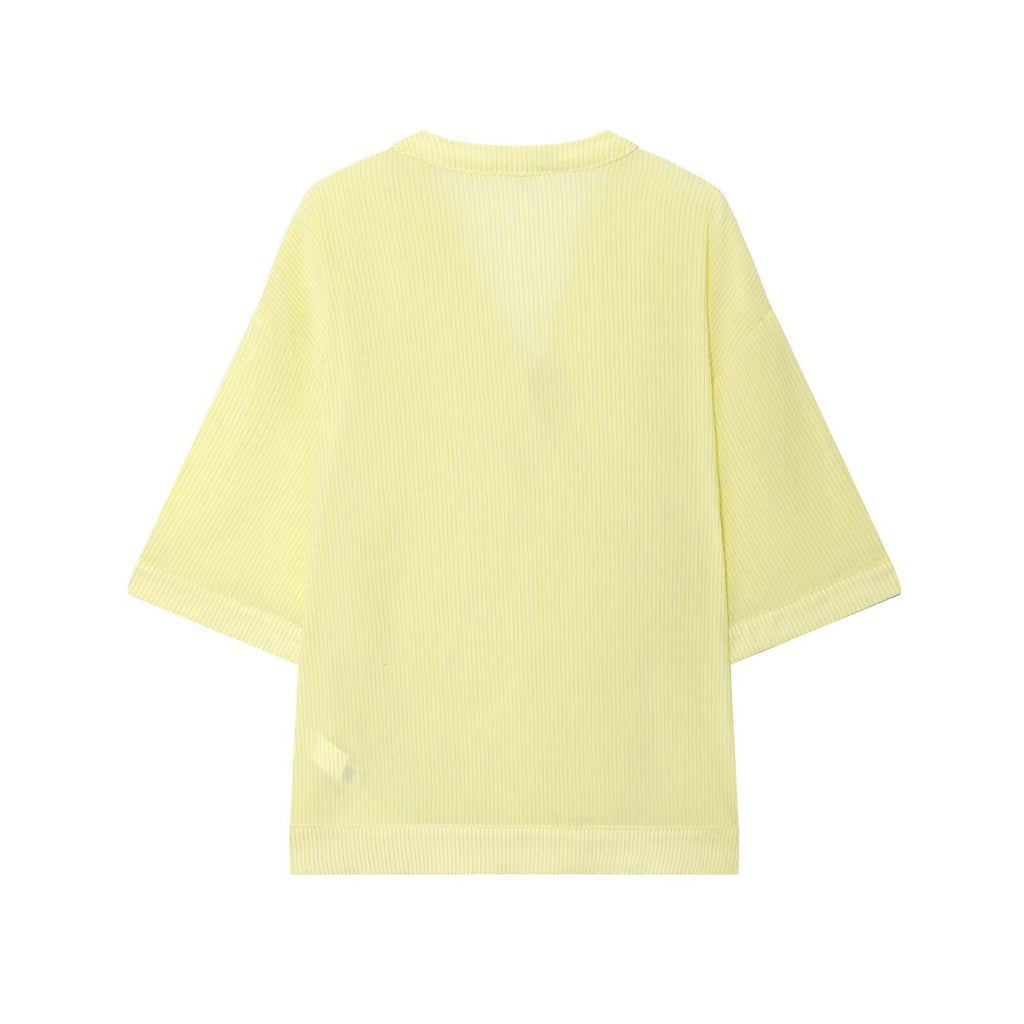 Striped V-neck kimono-style pullover top for women